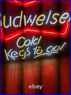 NEW NOS Budweiser Cold Kegs To Go Neon Beer Sign USA BOWTIE 25x20 VTG 1996