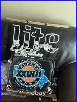 NOS LARGE MILLER LITE SUPERBOWL XXVIII VINTAGE NEON SIGN With BOX GEORGIA DOME