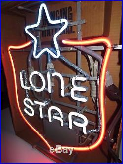 NOS vtg LONE STAR BEER Neon Shield Sign / Bar Light rare Texas TX pearl shiner