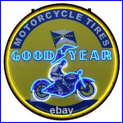 Neon Sign Goodyear Vintage Motorcycle Round 36 Inch Neon Light In Steel Can