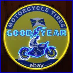 Neon Sign Goodyear Vintage Motorcycle Round 36 Inch Neon Light In Steel Can