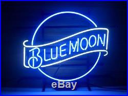 New Blue Moon Vintage Real Glass Tube Beer Bar Pub Neon Light Art Sign 16x14
