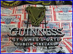 New Vtg Guinness Beer 3-d Gold Harp Led Neon Bar Sign Light Irish Pub Pro Motion