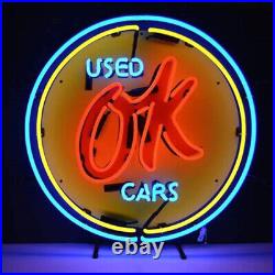 OK USED CARS Neon Sign Garage Vintage Style Man Cave Decor Lamp 19x19