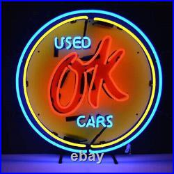 OK USED CARS Neon Sign Light Vintage Style Shop Garage Open Wall Lamp 19x19