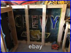 ORIGINAL Vintage Large NEON CHEVY Sign Chevrolet PATINA Bow Tie Car Truck OLD