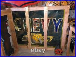 ORIGINAL Vintage Large NEON CHEVY Sign Chevrolet PATINA Bow Tie Car Truck OLD