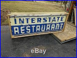 Old Original 1950's Interstate Restaurant Vintage Neon Porcelain Sign Vintage