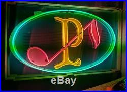 Old Original 50's P Music Store Vintage Neon Porcelain Sign