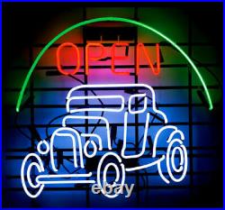 Open Car Vintage Auto Neon Sign Real Glass Light Tube Gameroom Beer Bar Pub
