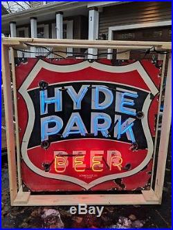 Original 1940's Hyde Park Beer Porcelain Neon Sign St Louis, Missouri Vintage
