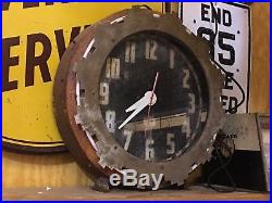 Original Vintage Aztec Neon Clock Cleveland AnTiQue Old WORKS! Gas Oil Sign