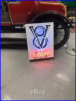Original Vintage Ford Flathead V8 Neon Sign 21 By 29 Painted Not Porcelain