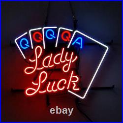 Pink Lady Luck Pocker Vintage Neon Light Sign Game Pool Room Decor 17