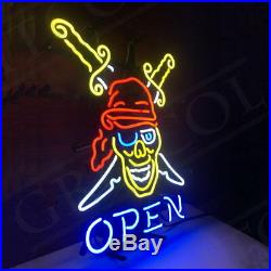 Pirates Open Gift Neon Sign Pub Store Beer Artwork Boutique Vintage Decor