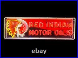 Porcelain Red Indian Motor Oils Neon Sign / Vintage Gas Signs / Petroliana Mens