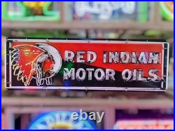 Porcelain Red Indian Motor Oils Neon Sign / Vintage Gas Signs / Petroliana Mens
