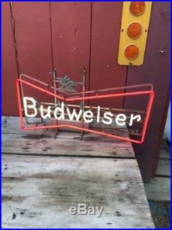 RARE 60s Bud BUDWEISER BEER NEON BOWTIE BAR Display SIGN 27 Emblem Orig Vtg HTF