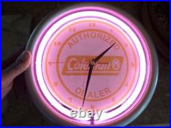 RARE! VTG Authentic Authorized Coleman Dealer Lantern NEON Clock Sign 200a