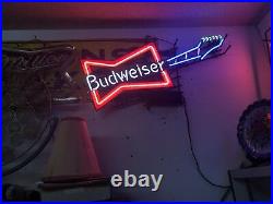 Rare BUDWEISER BOWTIE Electric GUITAR NEON SIGN Vintage 5 COLORS Bar Lighting