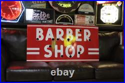 Rare Barber Shop Porcelain Metal Neon Sign Skin Deco Hair Gas Oil Marvy Men Room