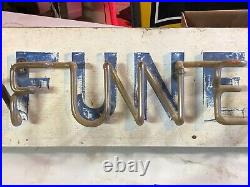 Rare Early BROWN FUNERAL HOME Sign Vintage BLUE NEON Old Antique MORTICIAN