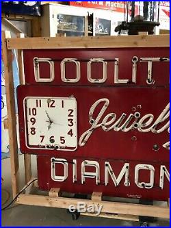 Rare Early Porcelain NEON DOOLITTLE'S DIAMONDS Sign w Clock Vintage Old Antique