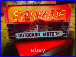 Rare Evinrude Outboard Reverse Painted Glass Neon Advertising Vintage Sign Rare Evinrude Outboard Reverse Painted Glass Neon Advertising Vintage Sign