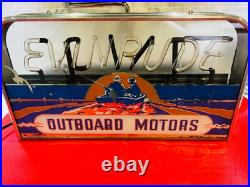 Rare Evinrude Outboard Reverse Painted Glass Neon Advertising Vintage Sign Rare Evinrude Outboard Reverse Painted Glass Neon Advertising Vintage Sign