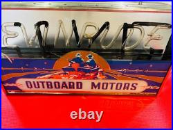 Rare Evinrude Outboard Reverse Painted Glass Neon Advertising Vintage Sign Rare Evinrude Outboard Reverse Painted Glass Neon Advertising Vintage Sign