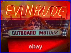 Rare Evinrude Outboard Reverse Painted Glass Neon Advertising Vintage Sign Rare Evinrude Outboard Reverse Painted Glass Neon Advertising Vintage Sign