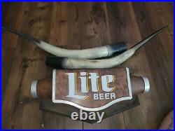 Rare Huge Vintage Miller Lite Longhorn Sign Non Neon Light Beer 6 feet Wide