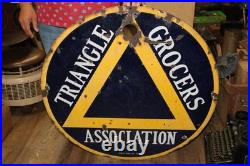 Rare Vintage 1930's Triangle Grocers Association 30 Porcelain Metal Neon Sign