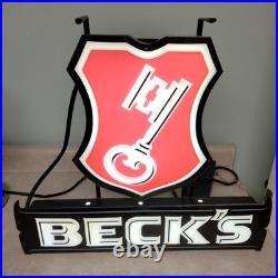 Rare Vintage Becks Beer German Key Bar Neon Light Sign Man-cave Lighted Works