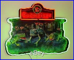 Rare Vintage Budweiser Frogs Lizard Neon bar sign Animated Moving BUD WEIS ER