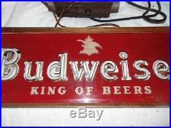 Rare Vintage Framed Budweiser King Of Beers White Neon Advertising Sign Working