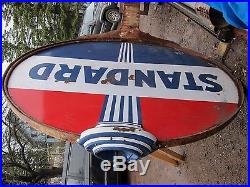 Rare Vintage Lighted Porcelain Standard Sign With Pole Non Neon Gas Station Oil