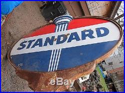 Rare Vintage Lighted Porcelain Standard Sign With Pole Non Neon Gas Station Oil