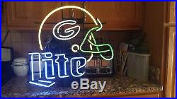 Rare Vintage Miller Lite Grean Bay Packer Helmet Neon Sign