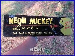 Rare Vintage Neon Mickey Salmon Lure Sign-in Very Good Condition-hard To Find