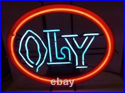 Rare Vintage Olympia Neon Lighted Beer Sign Bar Light Oly Orange
