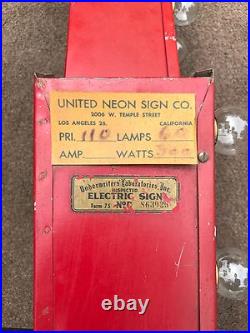 Rare, Vintage SIX FOOT LIGHTED RED ARROW SIGN Mint Condition / United Neon Co
