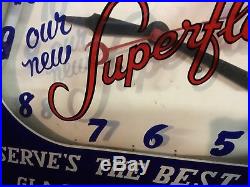 Rare Vintage Superflow Beer Advertising Neon Sign Clock / Super Flow