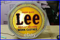 Rare Vintage c. 1940 Lee Work Clothes 18 Neon Products Spinner Sign Clock WORKS