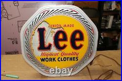 Rare Vintage c. 1940 Lee Work Clothes 18 Neon Products Spinner Sign Clock WORKS