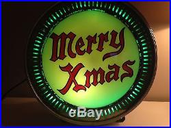 Rare Vtg Christmas 1930s NEON Products Spinning Lighted Electric Sign Merry Xmas