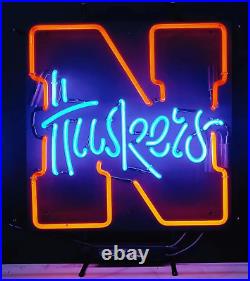 Real Neon Glass Tubes Light Bar Room Wall Sign Vintage Style Huskers In Blue