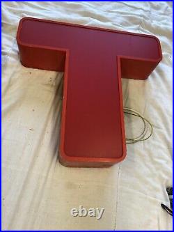 Real VINTAGE INDUSTRIAL ILLUMINATED SHOP SIGN WALL ART, LETTER T, large neon Sign