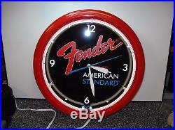 Retro Vintage Fender Guitar Neon Clock 20 Inch Nos Dealer American Standard