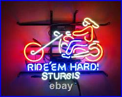 Ride'Em Hard Sturgis Motorcycle Vintage Man Cave Window Wall Neon Sign Light